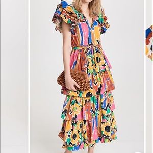 V neck ruffle maxi dress with open back